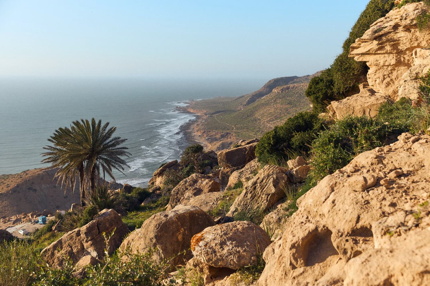 Rugged atlantic coastline view at Aman Surf & Yoga in Imsouane, Morocco